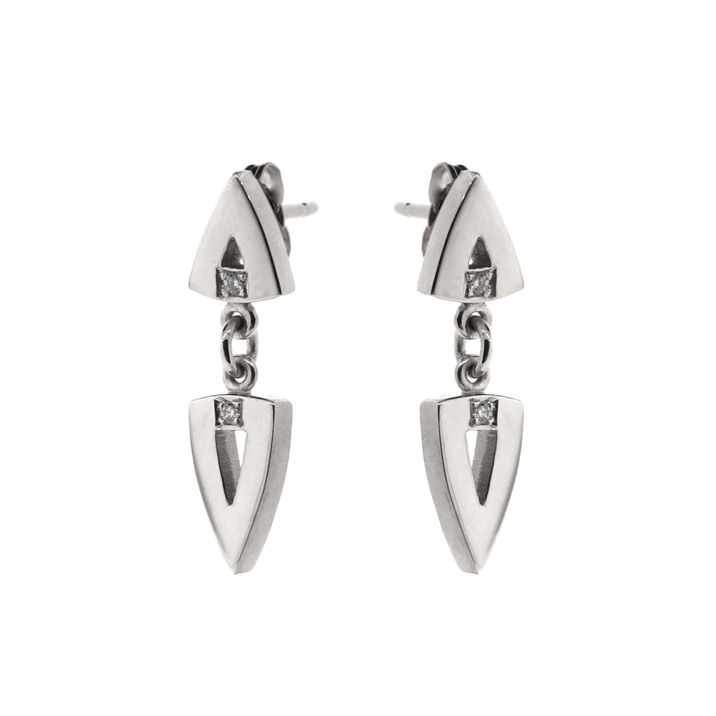 white gold diamond double arrow head earrings