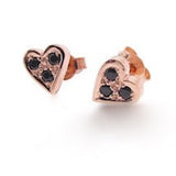 Rose Gold Black Diamond or Spinel Baby Heart Stud Earrings