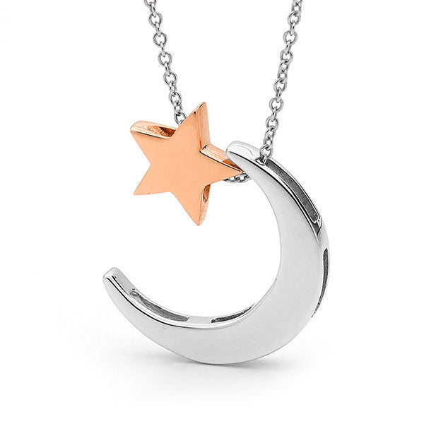 Sterling Silver & Rose Gold 'Moon & Star' Necklace