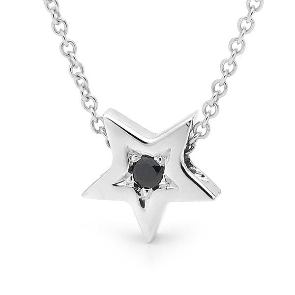 Sterling Silver Black Sapphire Baby Star Pendant or Necklace