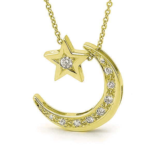 Yellow Gold Diamond Moon & Star Necklace