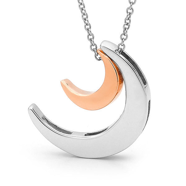 Sterling Silver & Rose Gold '2 Moons' Necklace