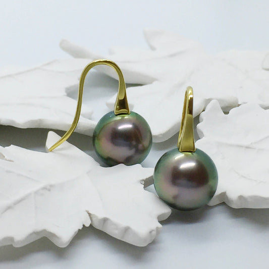18ct Yellow gold Tahitian Pearl Short Drop Earrings