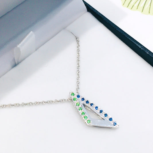 white gold Ceylon Sapphire & Tsavorite Arrow head Pendant only
