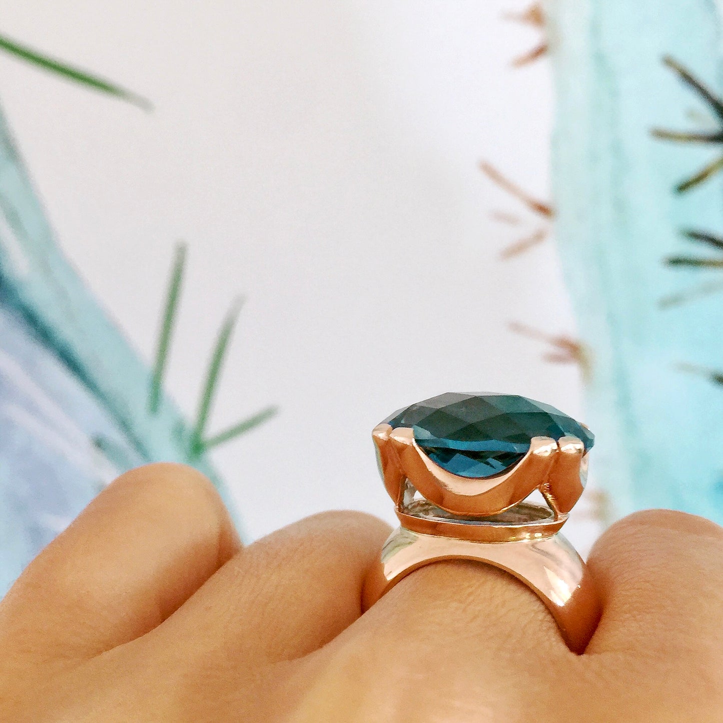 Rose Gold London Blue Topaz Crown Cocktail Ring