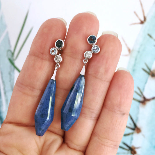 White Gold Ocean Bubble Dumortierite Drop Earrings