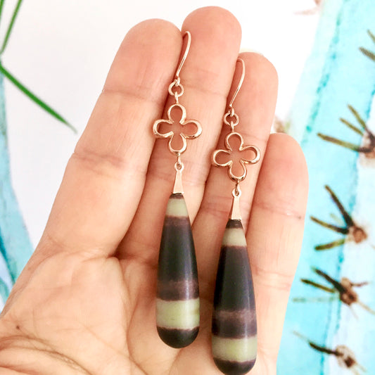 Rose Gold Rainbow Jasper 4 Leaf Clover Earrings