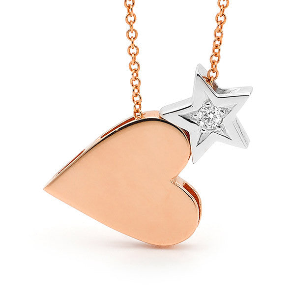 Rose and White Gold Diamond 'Baby Star' and 'Heart' Necklace