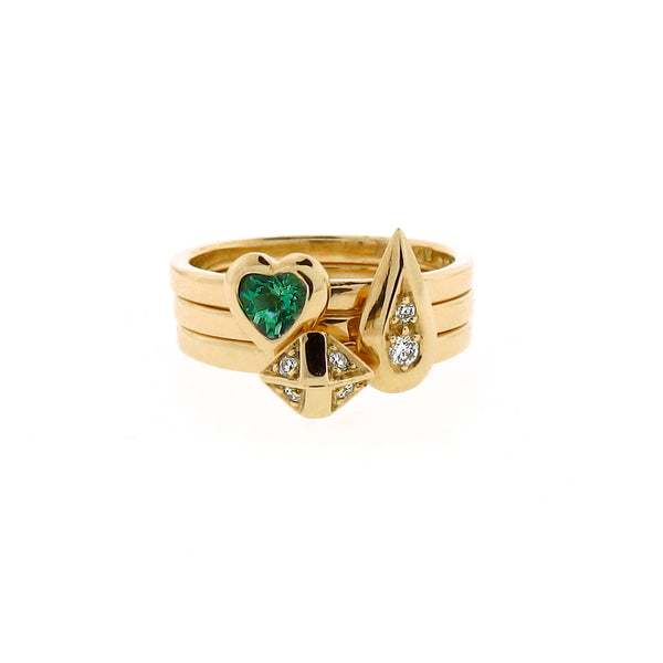 yellow gold diamond gilson emerald 3 ring stacking set