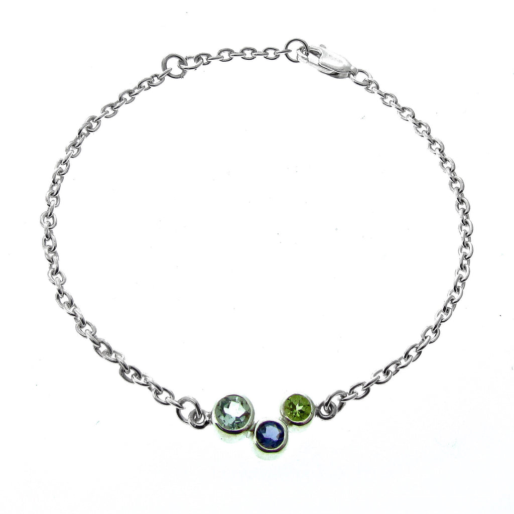 Silver Green Quartz, Iolite and Peridot Bubbles Bracelet