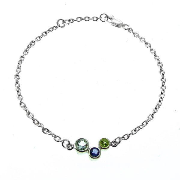 Silver Green Quartz, Iolite and Peridot Bubbles  Bracelet