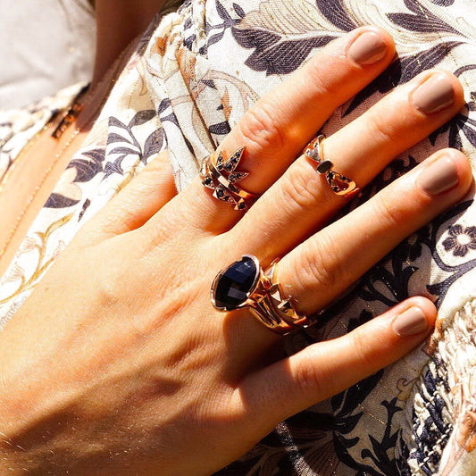 rose gold black spinel Lotus ring