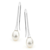 White Gold White Freshwater Pearl Long Drop Earrings