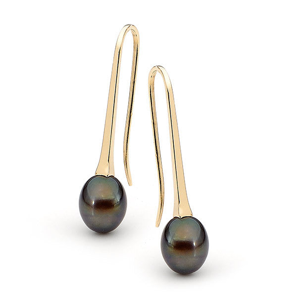 Yellow gold Black Pearl Medium Drop Earrings