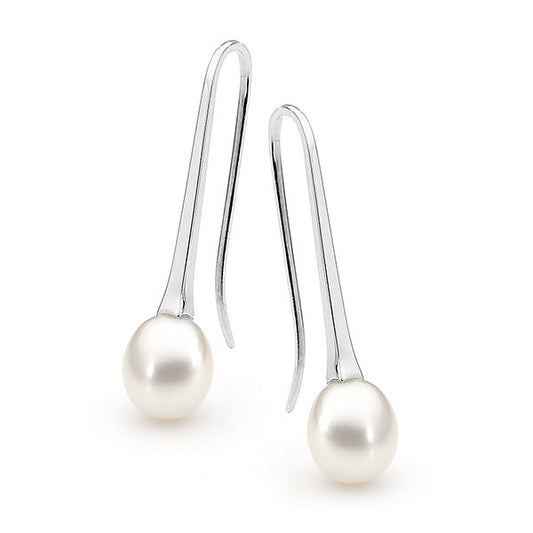 Sterling Silver Pearl White Medium Drop Earrings