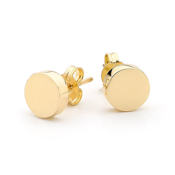 Yellow Gold Disc Stud Earrings