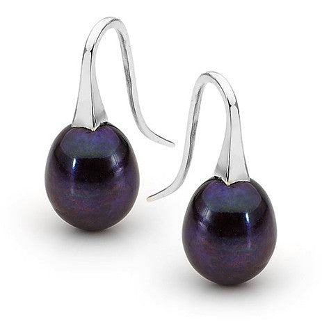 Sterling Silver Medium Black Pearl Short Drop Earrings