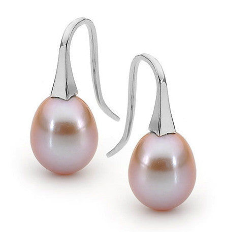 Sterling Silver Medium Pink Pearl Short Drop Earrings