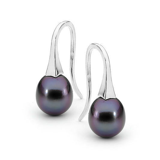 Sterling Silver Small Black Pearl Short Drop Earrings