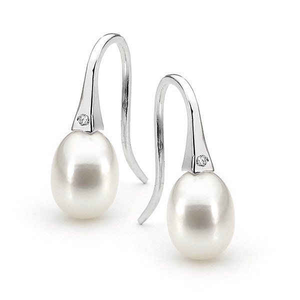 White Gold Diamond Small Short Drop Earrings