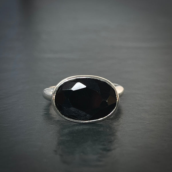 Sterling silver faceted Onyx Simplicity ring