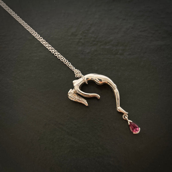 Sterling silver Rhodalite Garnet tourmaline draped female Necklace