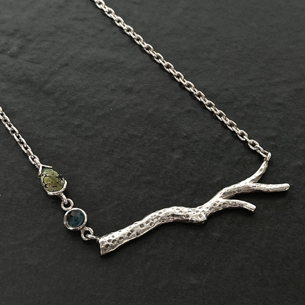 OOAK Sterling silver London Blue Topaz Turquoise Branch Necklace