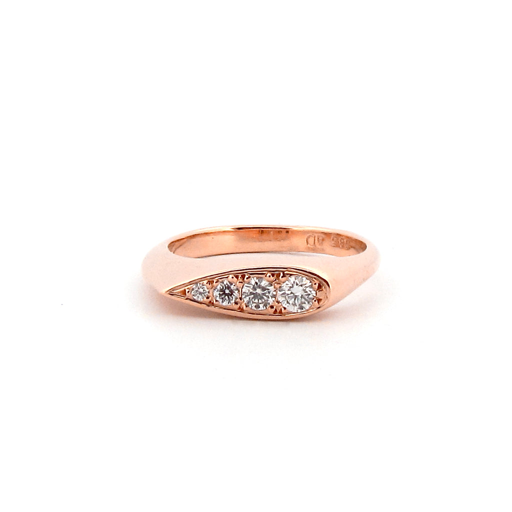 Rose Gold Diamond Elongated Pear Signet Ring