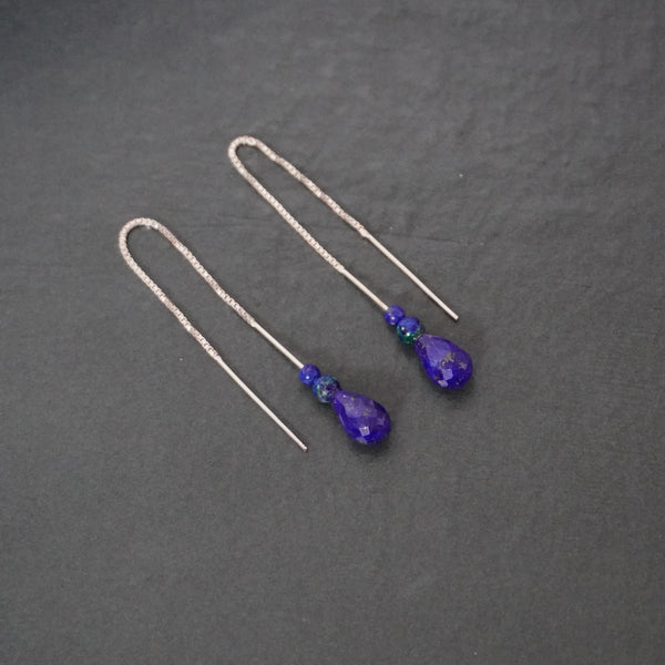 Sterling Silver Lapis Azurite thread through earrings