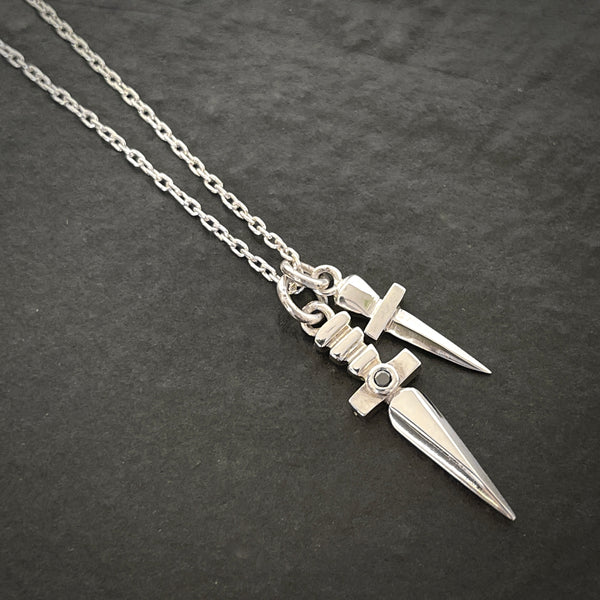 Sterling silver Black diamond double dagger Necklace