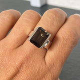 Sterling silver Smokey Quartz Emerald Cut Cocktail Ring