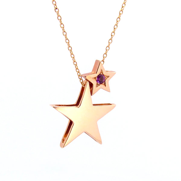 Rose Gold Amethyst 2 Stars Necklace