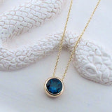 Yellow Gold London Blue Topaz Round Sliding Pendant