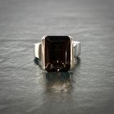 Sterling silver Smokey Quartz Emerald Cut Cocktail Ring