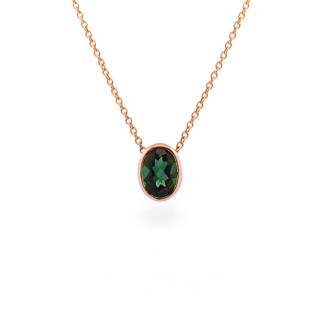 Rose Gold Green Tourmaline small Oval Pendant