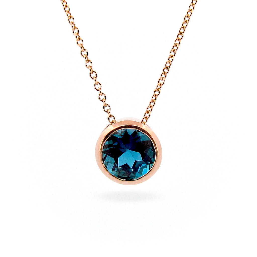 Rose Gold London Blue Topaz Round Sliding Pendant