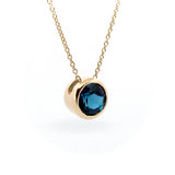 Yellow Gold London Blue Topaz Round Sliding Pendant