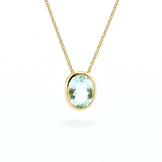 OOAK Yellow Gold Oval Aquamarine Necklace