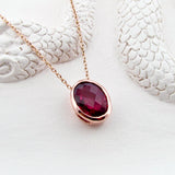Rose Gold Oval Rubellite Tourmaline Necklace