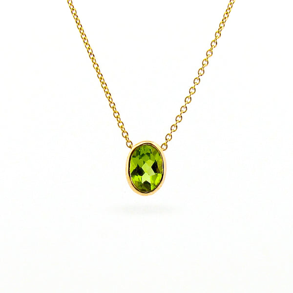 Yellow Gold Peridot small Oval Pendant