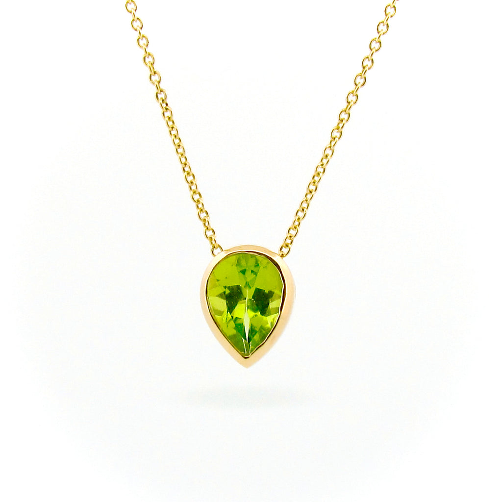 Yellow Gold Peridot Pear Droplet Pendant