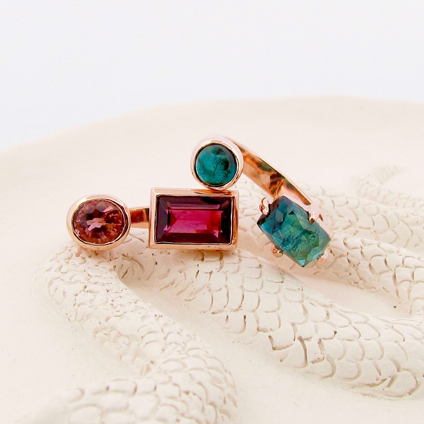 9ct Rose Gold Teal Tourmaline Embrace Ring