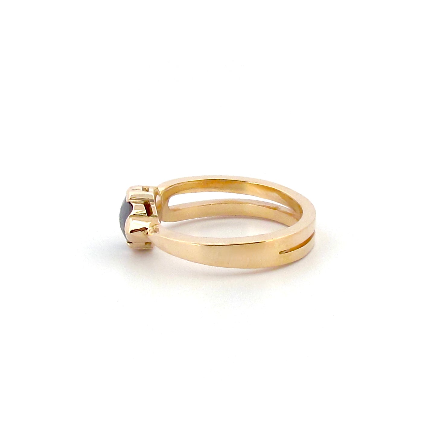 Yellow Gold Pear  Rose cut Black Diamond Open Halo Ring