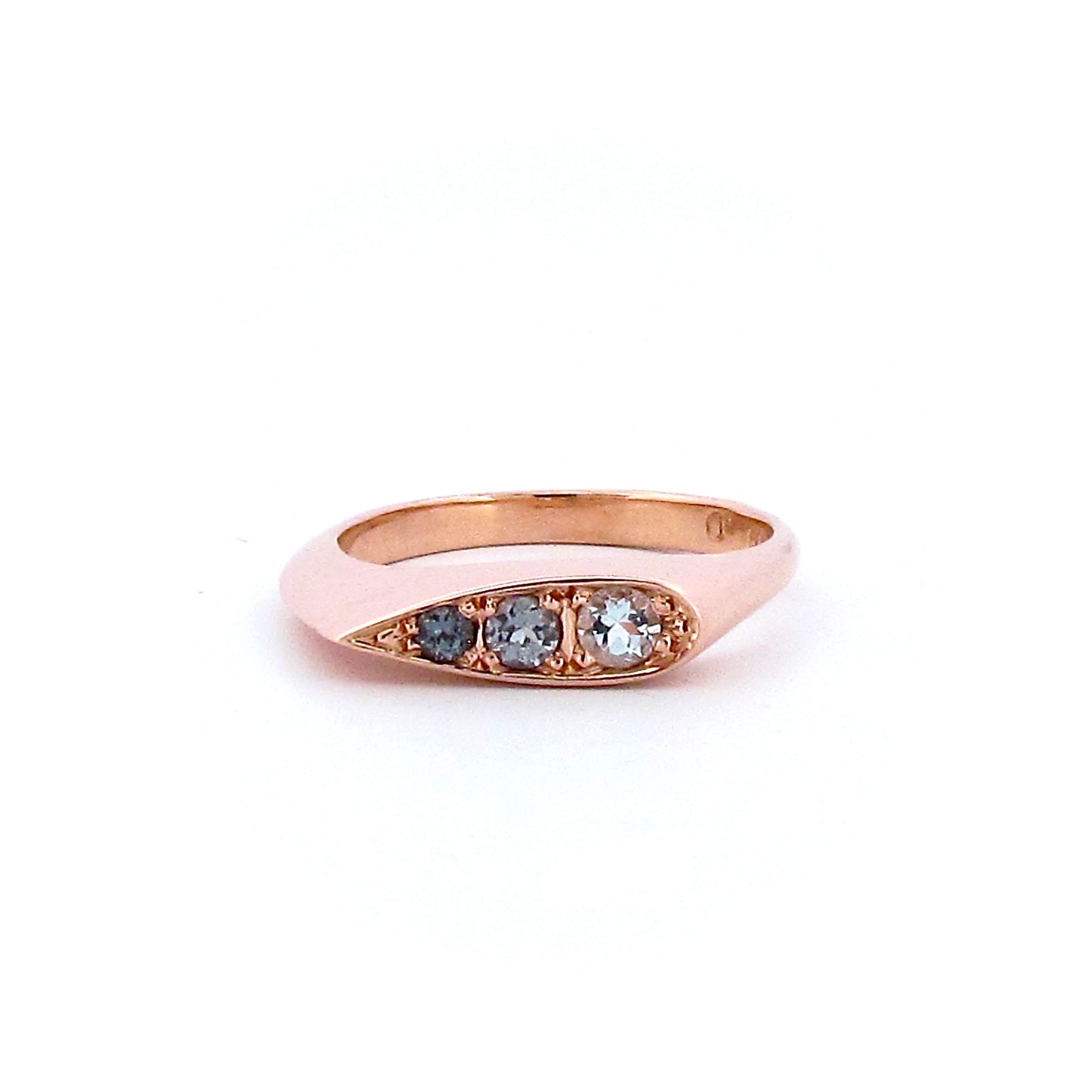 9ct Rose Gold Blue Grey elongated pear signet ring