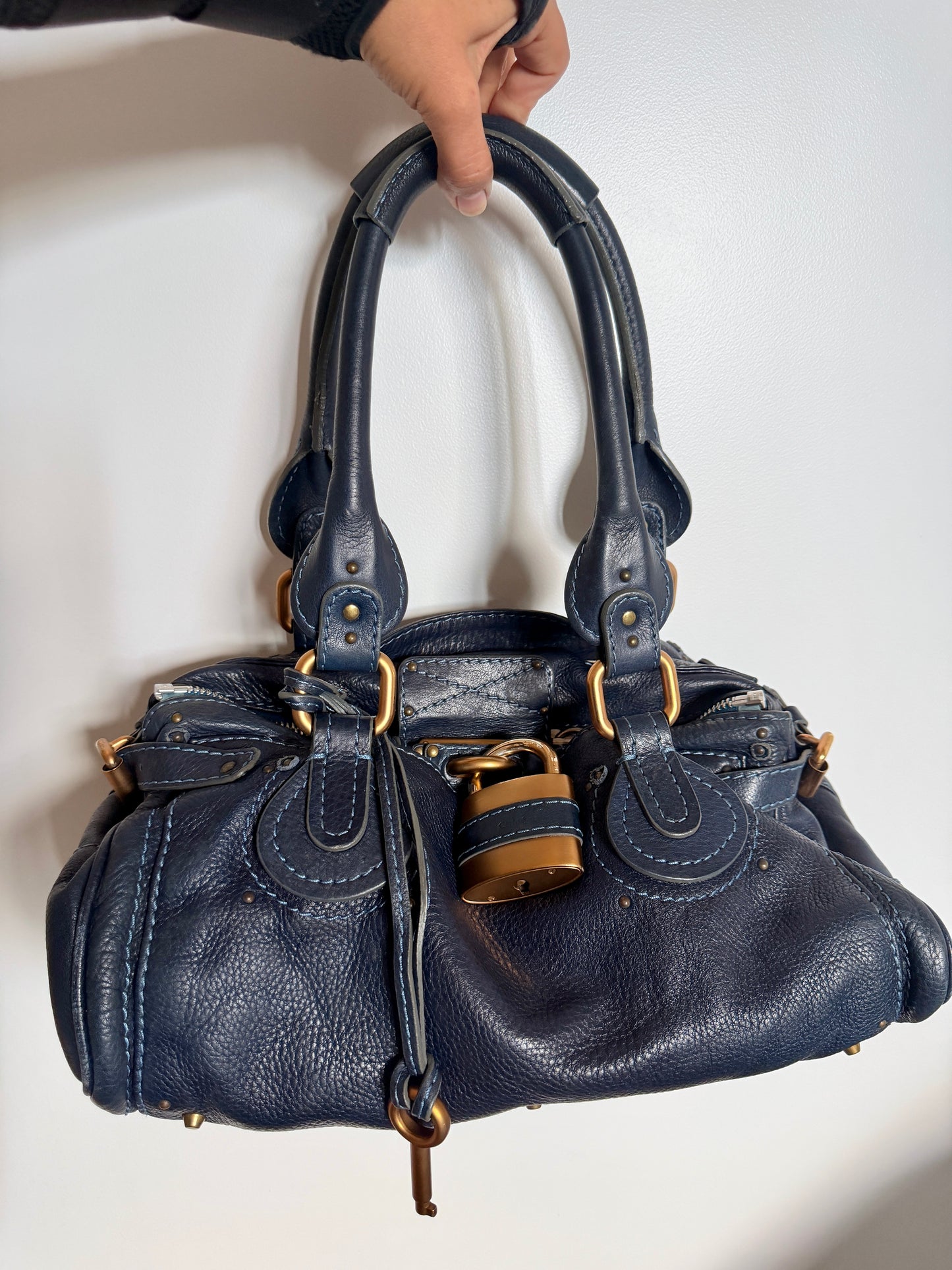 CHLOE Paddington Navy Blue Gold Satchel Y2K Bag Shoulder Phoebe Philo
