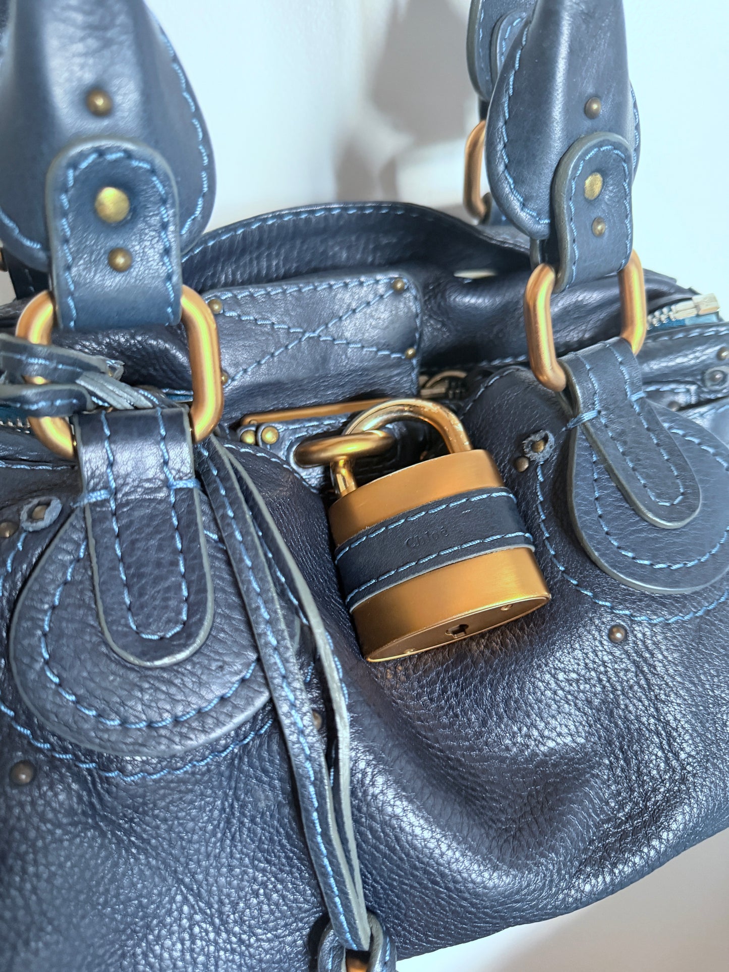 CHLOE Paddington Navy Blue Gold Satchel Y2K Bag Shoulder Phoebe Philo