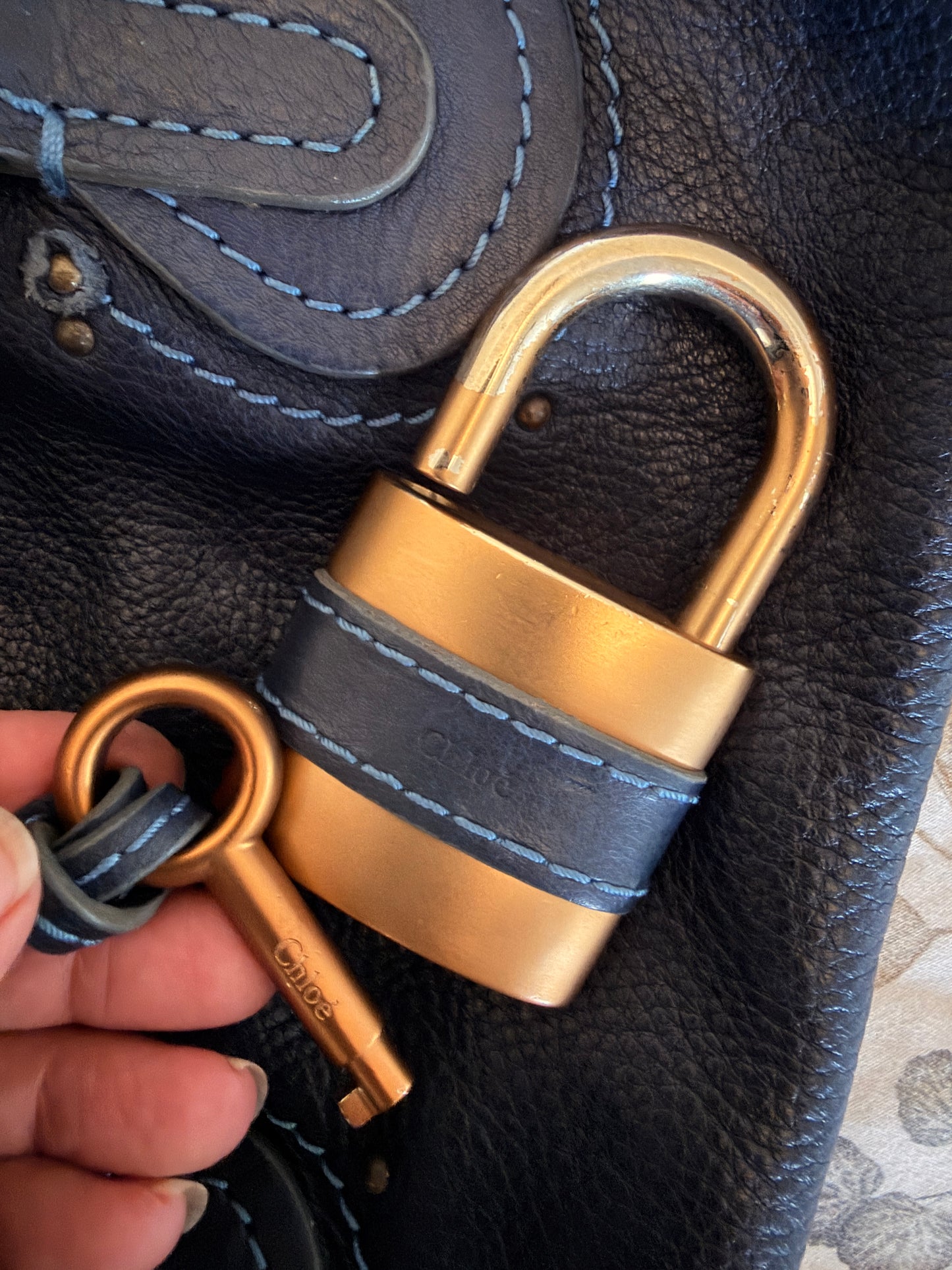 CHLOE Paddington Navy Blue Gold Satchel Y2K Bag Shoulder Phoebe Philo