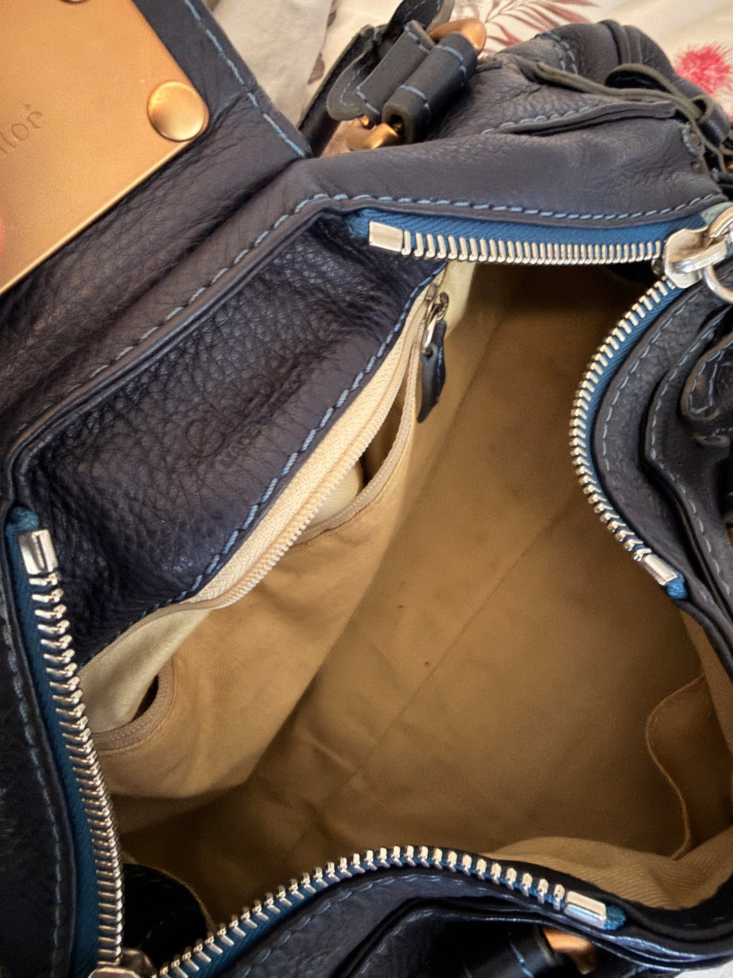 CHLOE Paddington Navy Blue Gold Satchel Y2K Bag Shoulder Phoebe Philo
