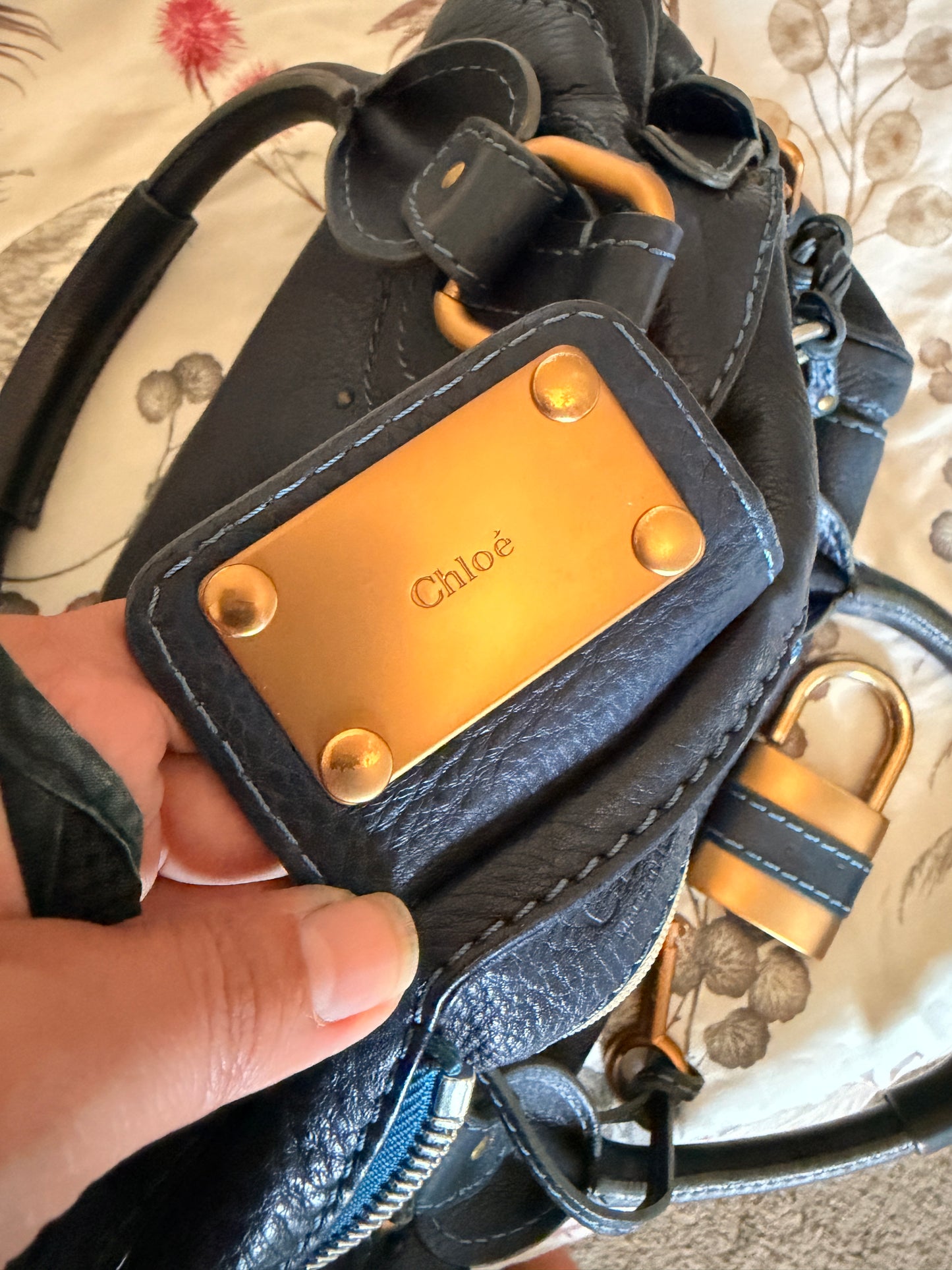 CHLOE Paddington Navy Blue Gold Satchel Y2K Bag Shoulder Phoebe Philo