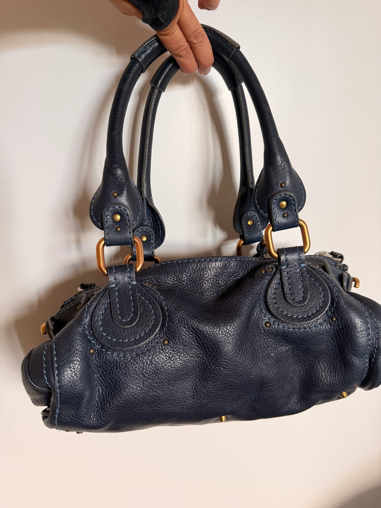 CHLOE Paddington Navy Blue Gold Satchel Y2K Bag Shoulder Phoebe Philo